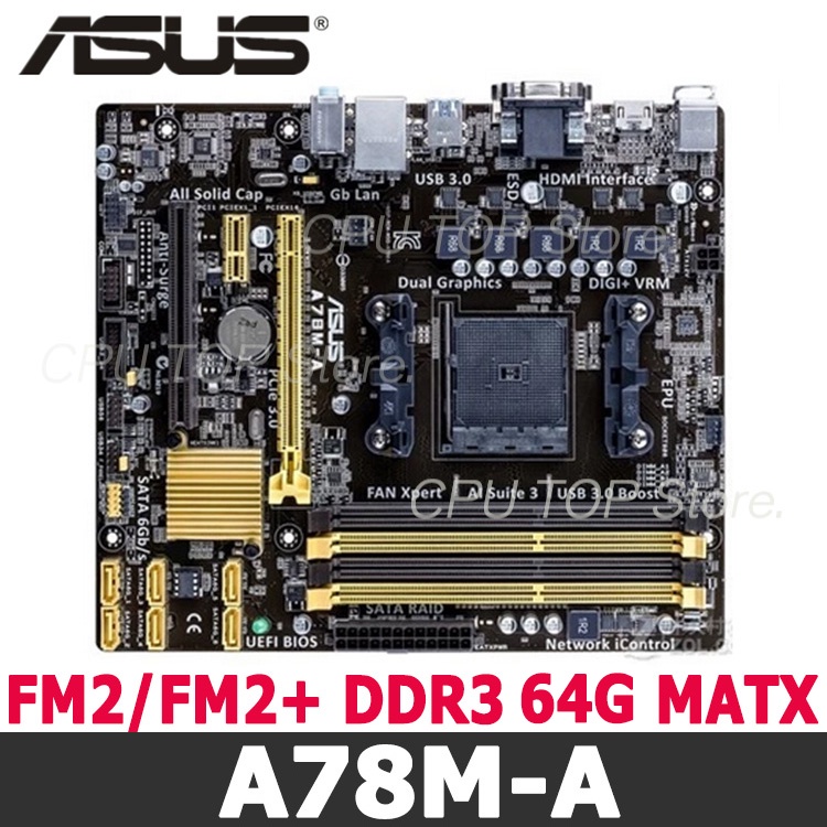 ⚡️ASUS A78M-A Socket FM2/FM2+ Motherboard DDR3 64GB USB3.0 SATA3 USB3.0 ...
