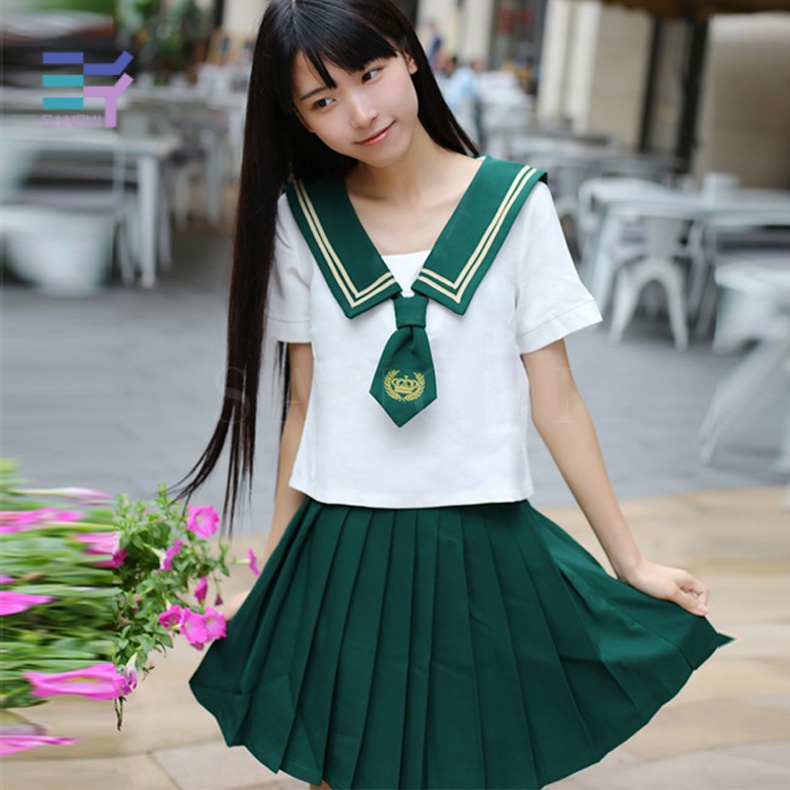 SANCHI Japan JK Uniform Orthodox Sailor cos Dark Green Student School ...