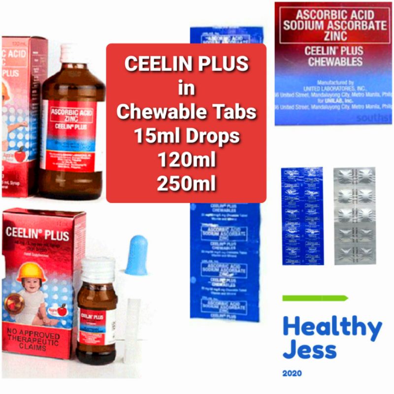 Ceelin Plus In Tablet Syrup 10 Chewables 15ml Drops 120ml 250ml Unilab Vitamin C