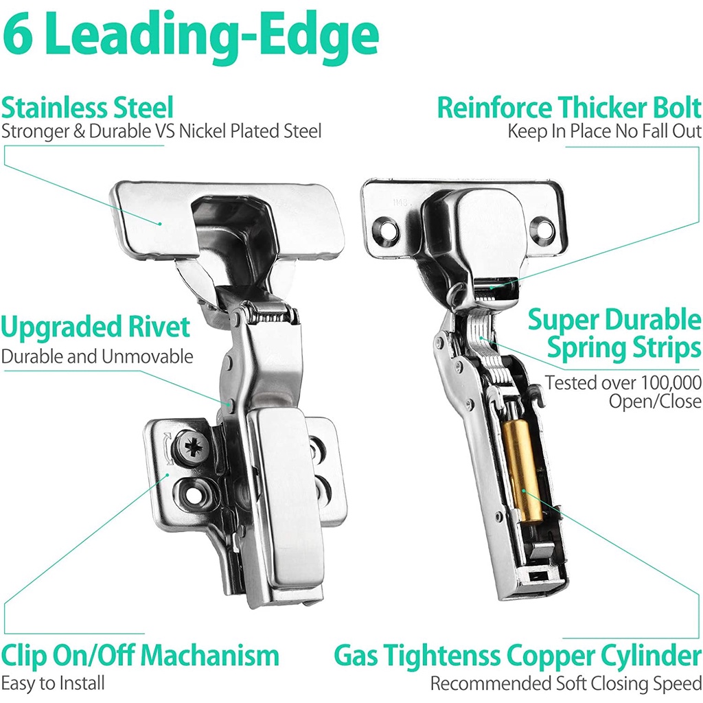(2pcs) Hydraulic soft close Concealed Hinges Fixed and Detachable Regular for with screw