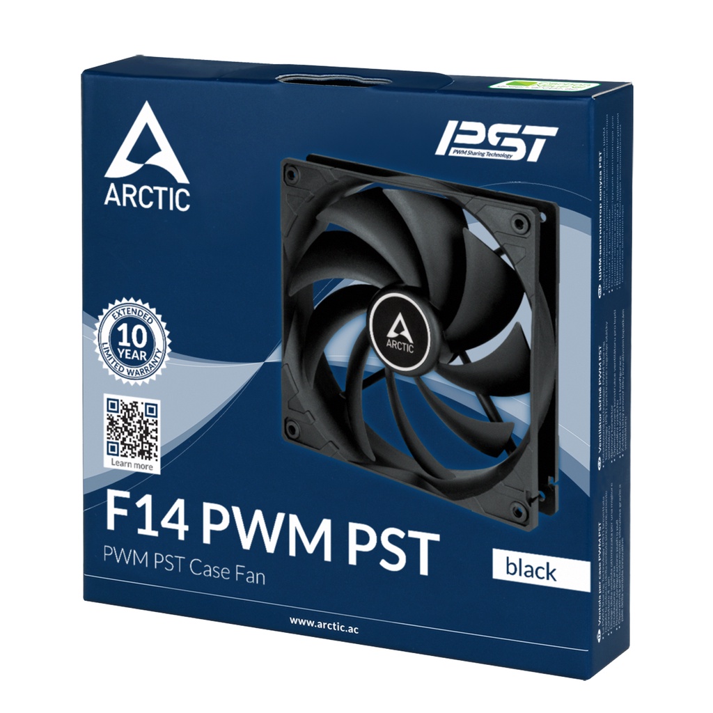 ARCTIC P14 PWM PST - Ventilateur PC, 140 mm, Ventilateur Boitier Silencieux, Refroidisseur pour Unité Centrale, Pression Statique Élevée, Fonction de Partage PST, 200-1700 rpm (0 rpm <5%) - Blanc
