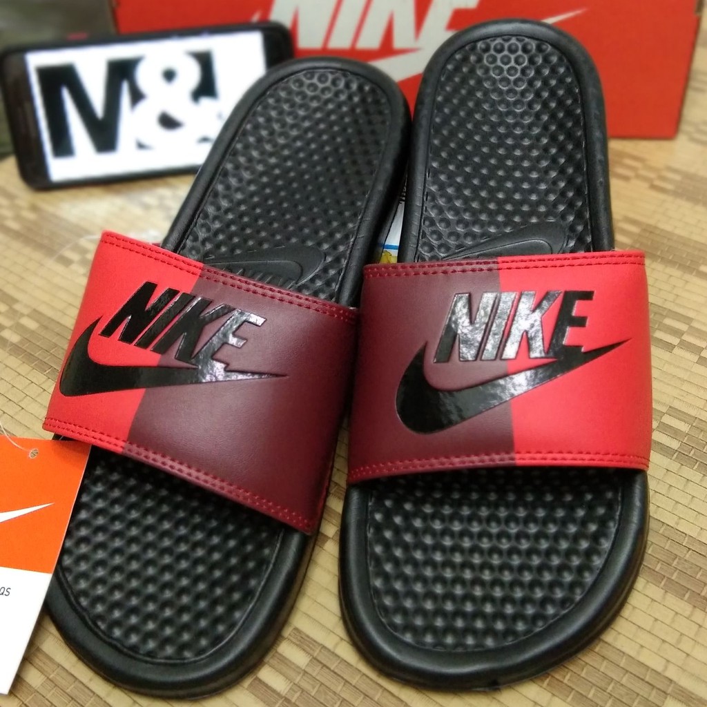 Nike benassi red discount slides