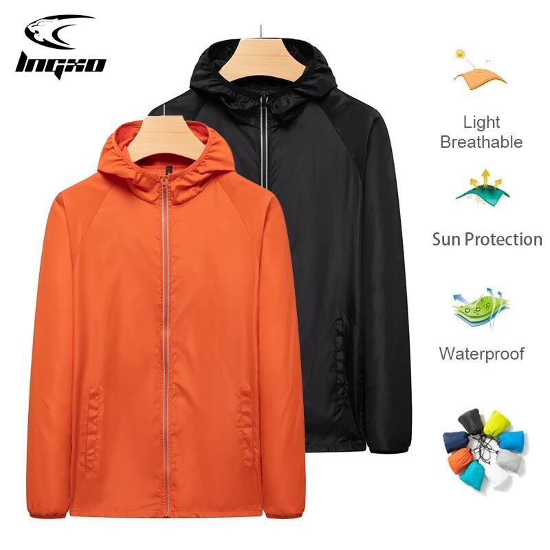 LNGXO Men's Hiking Camping Waterproof Jacket Women Reflective Sun