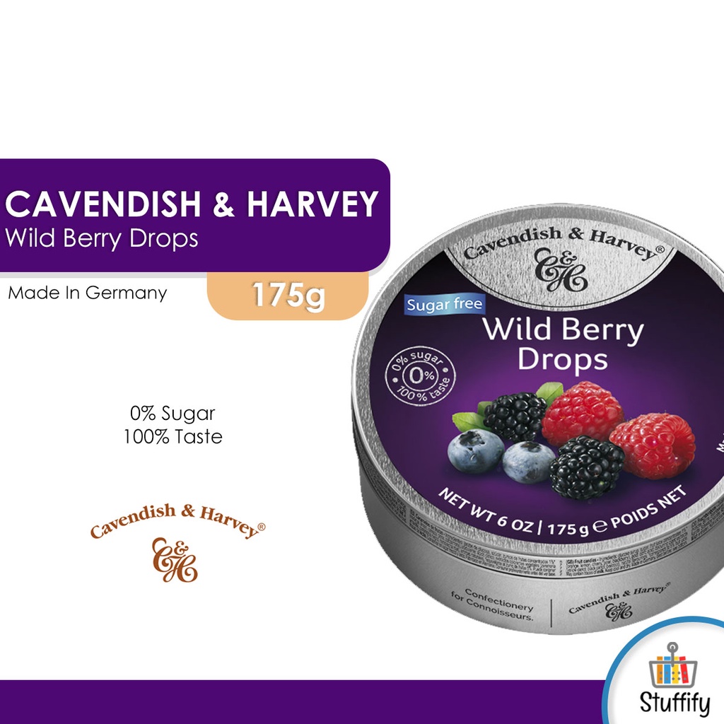 CAVENDISH & HARVEY Wild Berry Drops Sugar Free (1 Can of 175g