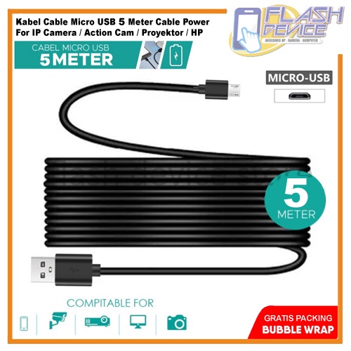 5 Meter Micro USB Cable Power Cable for CCTV / Action Cam / HP | Shopee ...