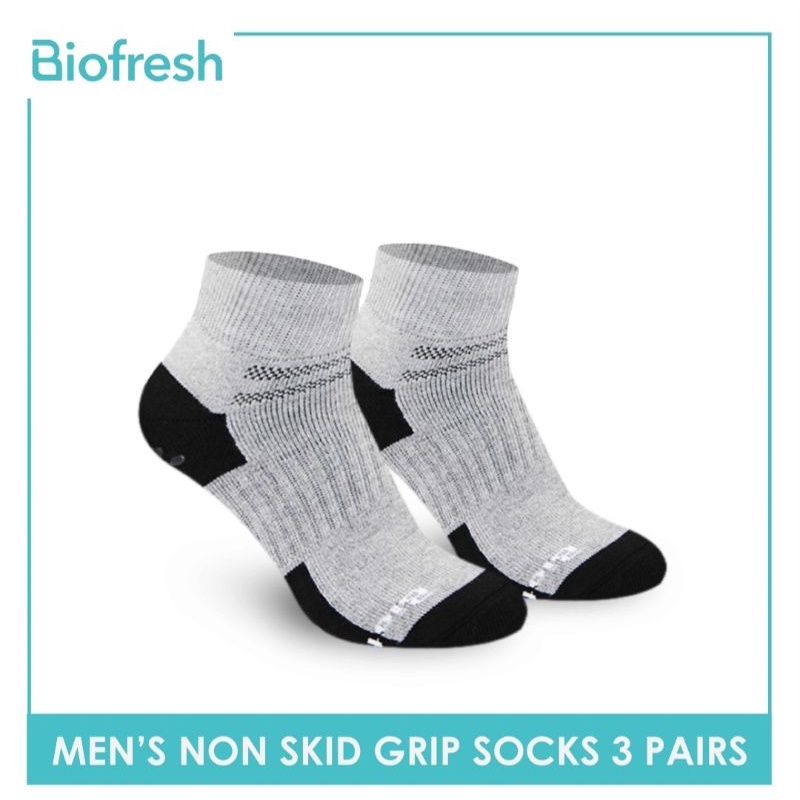 Biofresh Men's Antimicrobial Non Skid Grip Ankle Socks 3 pairs in a ...