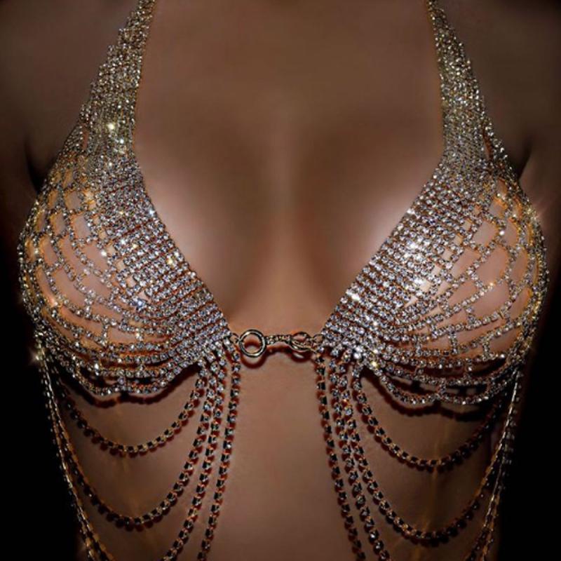 Festive Versatile Bra Full Cup Shape Night Club Fishnet Rhinestone Sexy  Chest Chain Fashion Diamond Body Chain Integrated Super Shiny Breast  Jewelry From Glassbest, $14.9