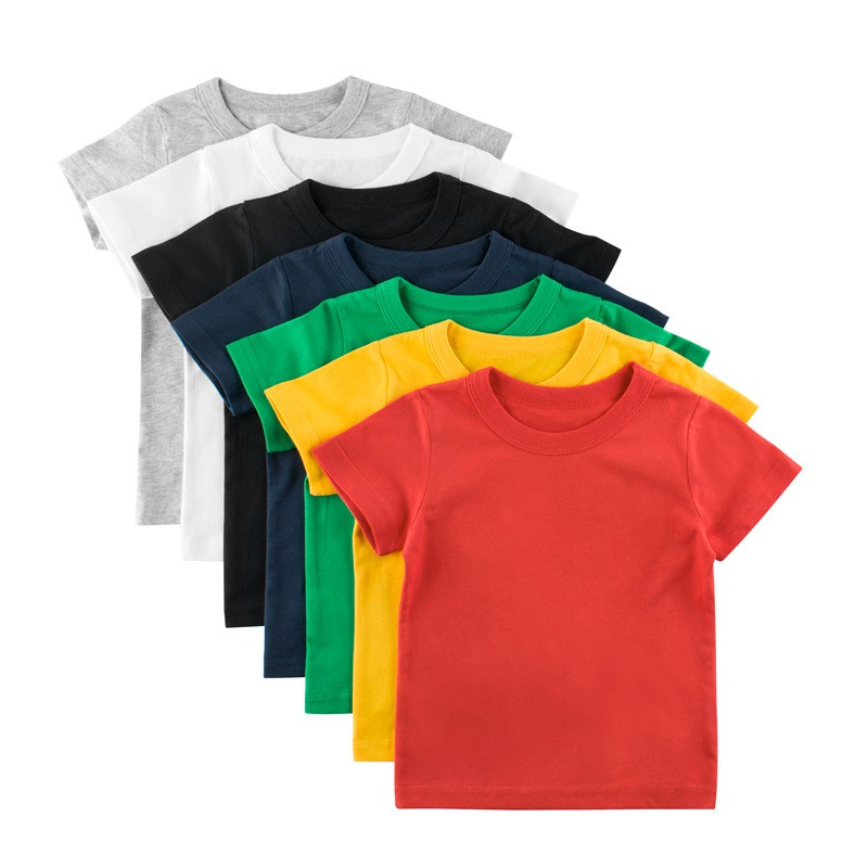 2 8 years old cheap cotton loose children s boys girls red green white yellow plain solid color short sleeve T shirt top Shopee Philippines