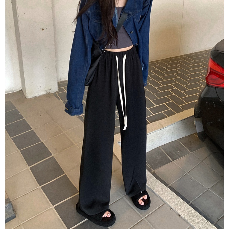 ACHS High Waist Korean Fashion Women's Mopping Pants Casual Wide Leg ...