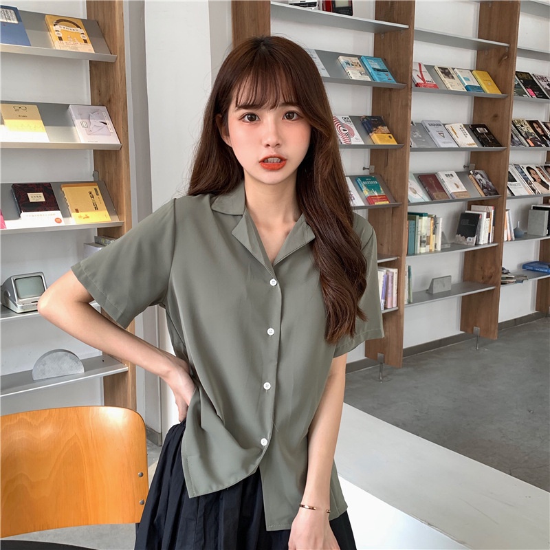 rising star Korean Oversize Plain Color Shirt Women's Casual Loose Long Sleeve Sun Proof Top