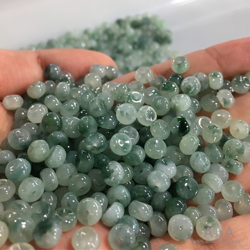 diy゜Jade Floating Flower Abacus Beads Loose 6mm Myanmar Old Pit Ice ...