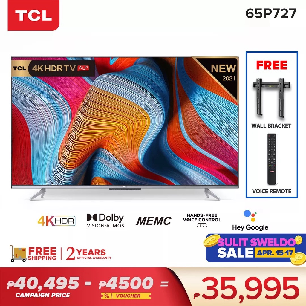 TCL 65 inch 4K Smart Android 11 TV - 65P727 (HDR, Dolby Vision Atmos ...
