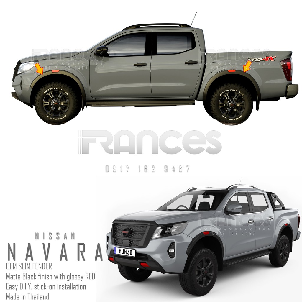 Navara 2021-2026 Pro 4x Design Slim Fender flare with Red Thailand Made ...
