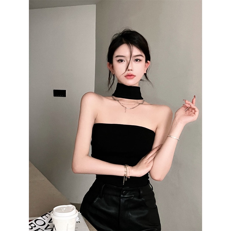 [Angry Bra Shop] Women's Halter Crop Top Lace-up Tank Sexy Sleeveless ...