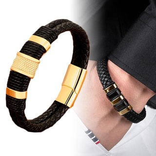 Men's Double-layer Braided Leather Bracelet With Adjustable Stainless Steel  Magnetic Clasp, Suitable For Men And Women, Jewelry Gift - Temu Philippines