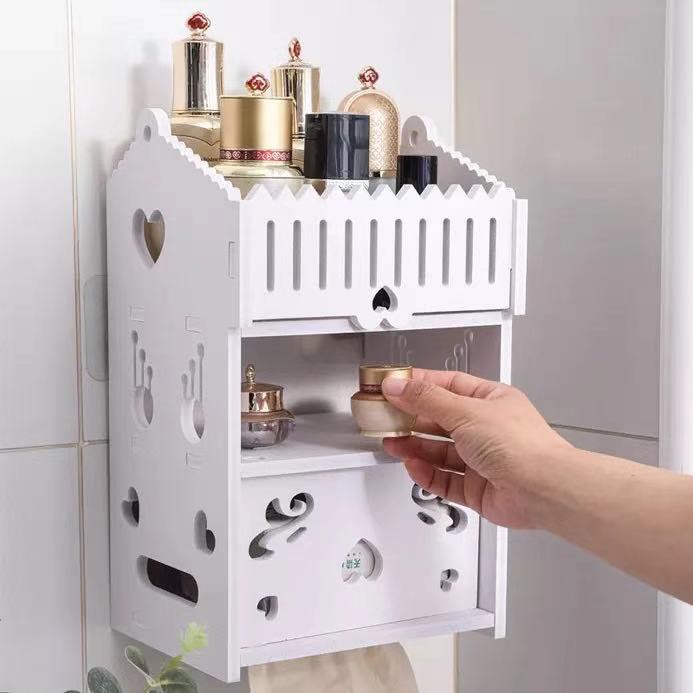 DIY wooden Bathroom Storage rack Tissue Box wall shelf | Shopee Philippines