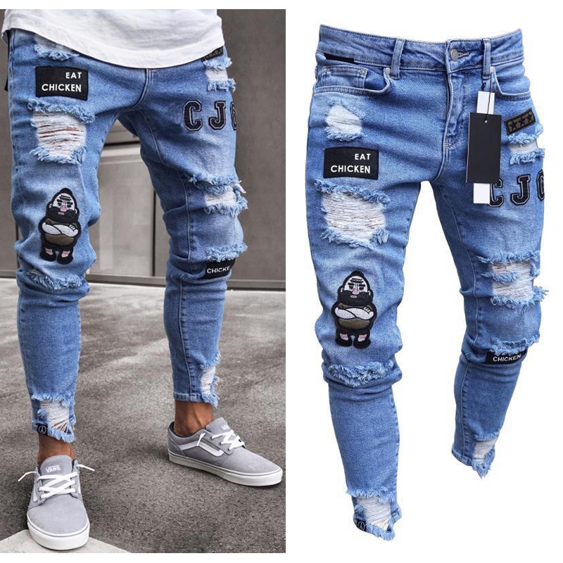 Mens ripped best sale biker jeans