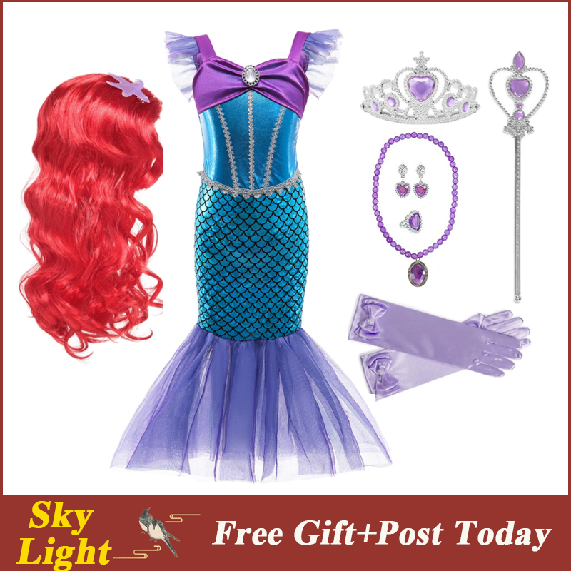 Girl Princess Little Mermaid Ariel Dress Kids Clothes Halloween Fancy  Costume Birthday Gift Children Birthday Party Wear Summer Dress Up Baby  Dresses