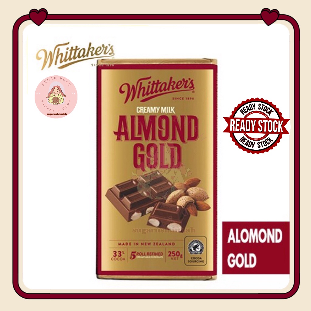 Whittaker's Almond Gold Creamy Milk Chocolate Block 250g Coklat ...