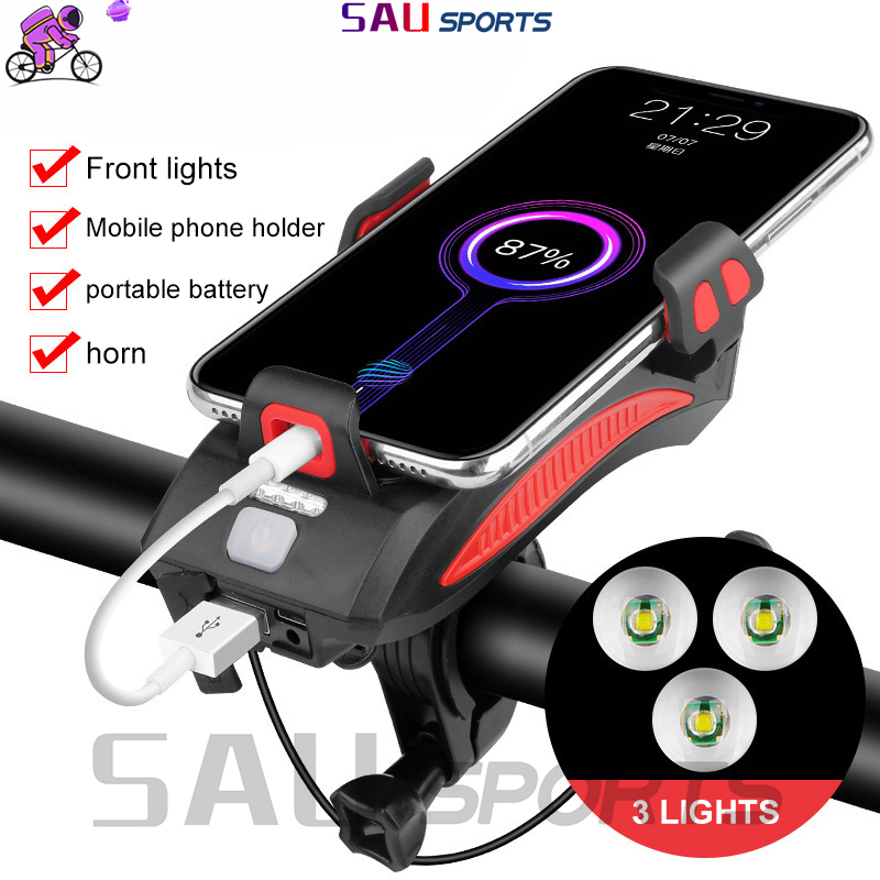 4 IN 1Multifunctional Front Bike Light with Phone Holder Bicycle Horn