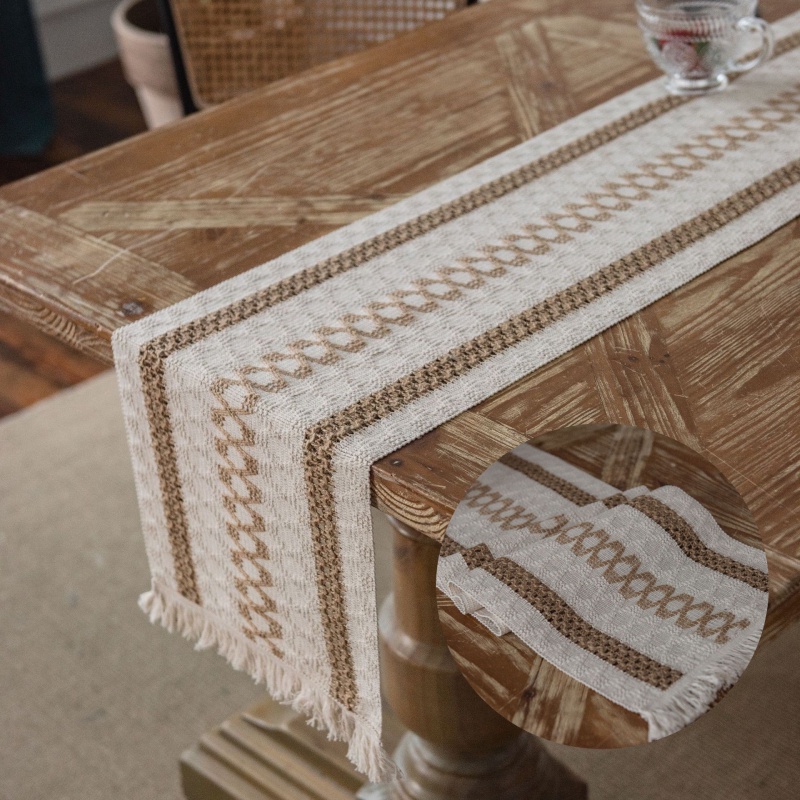 Table Runner Cotton Linen Table Flag Stripe Stitched Two-color Braid ...