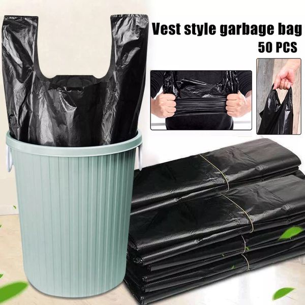 50pcs/Pack Big Garbage Bags Disposable Big Trash Bags Black Heavy