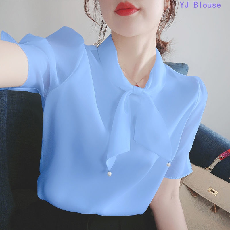 Elegant Blouse Women Plus Size V Neck Top Korean Style Summer