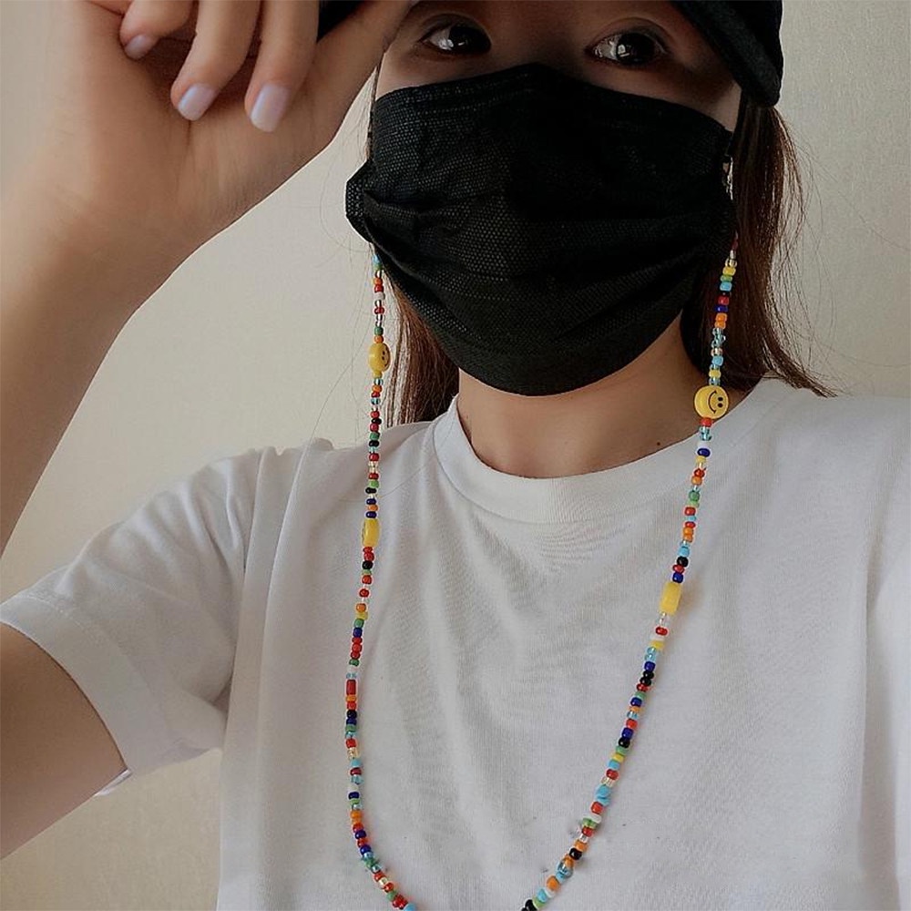 Colorful Smiley Face Mask Chain Glasses Chain Cute Colorful Beads ...