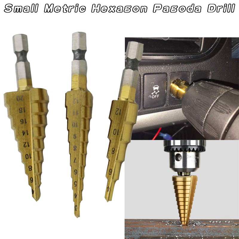 HSS 3PCS Small Metric Hexagon Pagoda Drill Metal Bit Multi - function ...