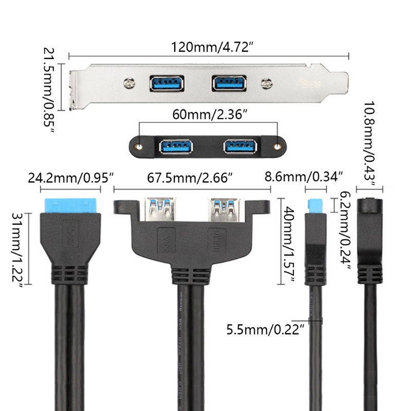 Mojito Full Size Bracket Motherboard 20pin to 2 Ports USB 3.0 Female ...