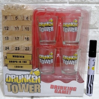 Drunken Tower Drinking Game 18 Pieces Chairs and 4 Shot Glasses Set,  Stacking Balancing Game for Party (Chair Tower) 