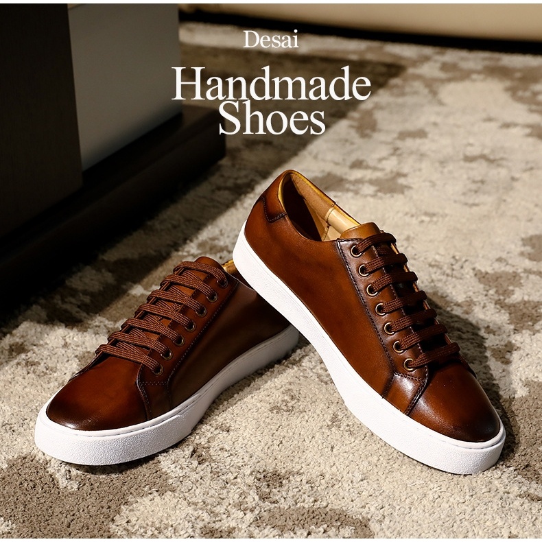 Desay British Style Genuine Leather Thick-Soled Lace-Up Sneakers Trendy ...