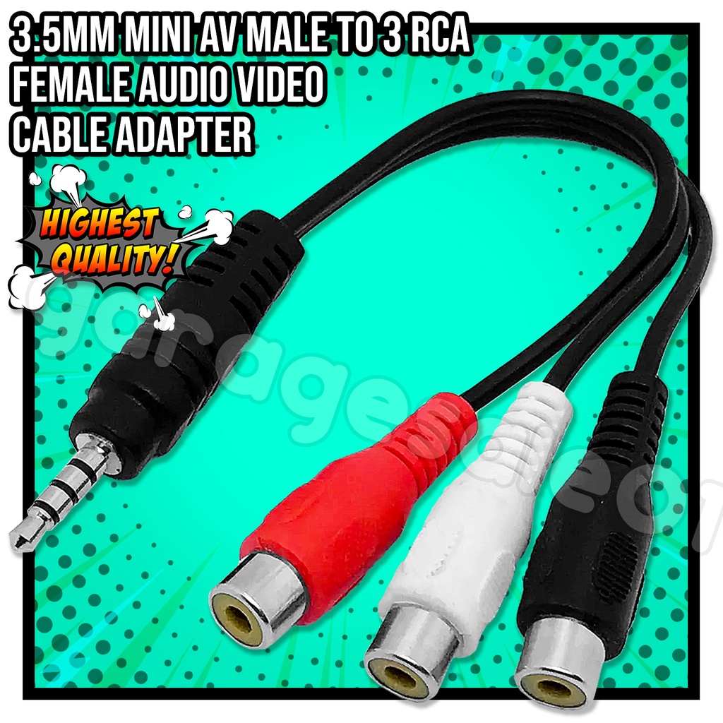 3.5mm Mini AV Male To 3 RCA Female Audio Video Cable adapter Shopee