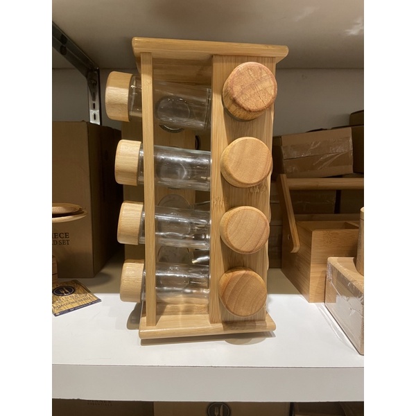 16 Pieces Rotating Wood Type Condiments Spices Rack | Shopee Philippines
