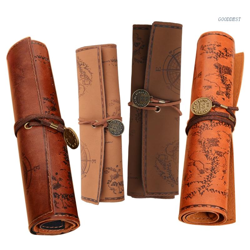 GOO Art Leather Pencil Case Roll Up Pen Pouch with Pendant for Business ...