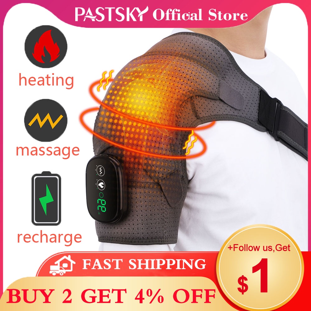 PASTSKY LED Display Shoulder Brace Heater Massager Vibration Pads for ...