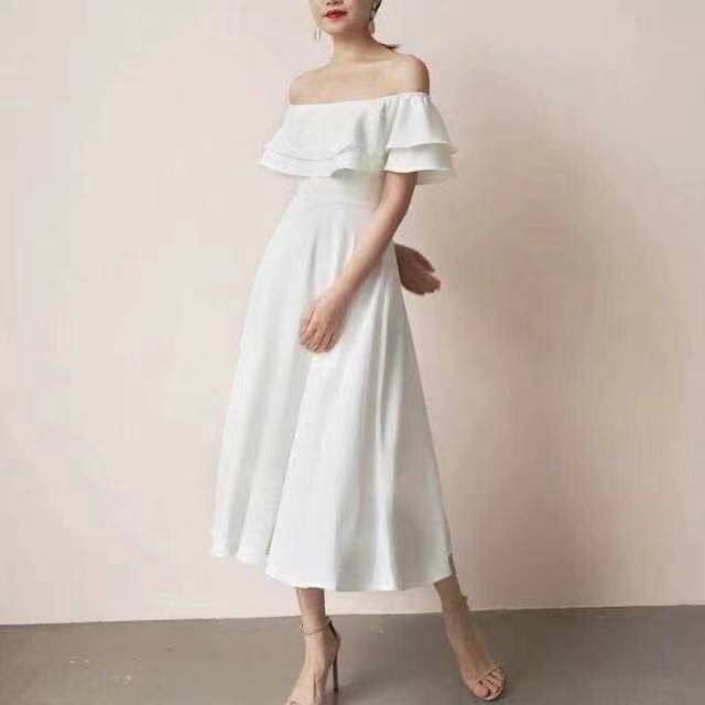 R#6967 Korean Elegant Off Shoulder Ruffles Dresses | Shopee Philippines