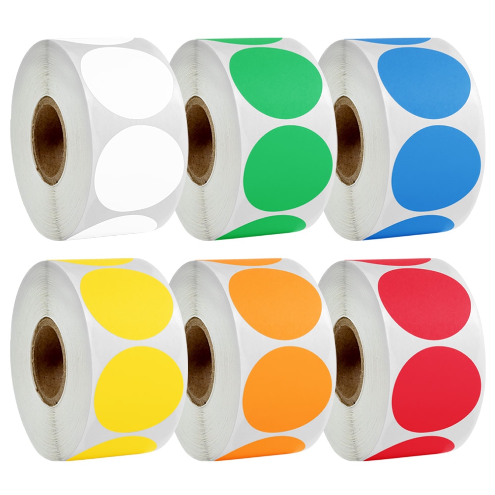 500pcs/roll Color Code Dot Labels Stickers 1 Inch Red Blue Yellow Black ...
