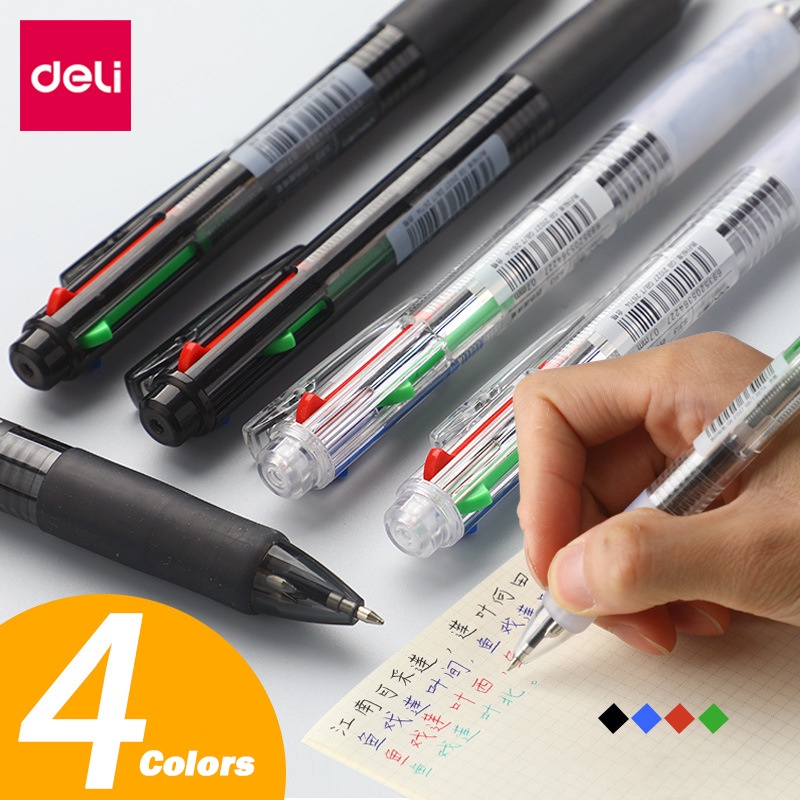 Deli 4 in 1 Multicolor Ballpoint Pen 0.7mm Black Blue Red Refill Gel