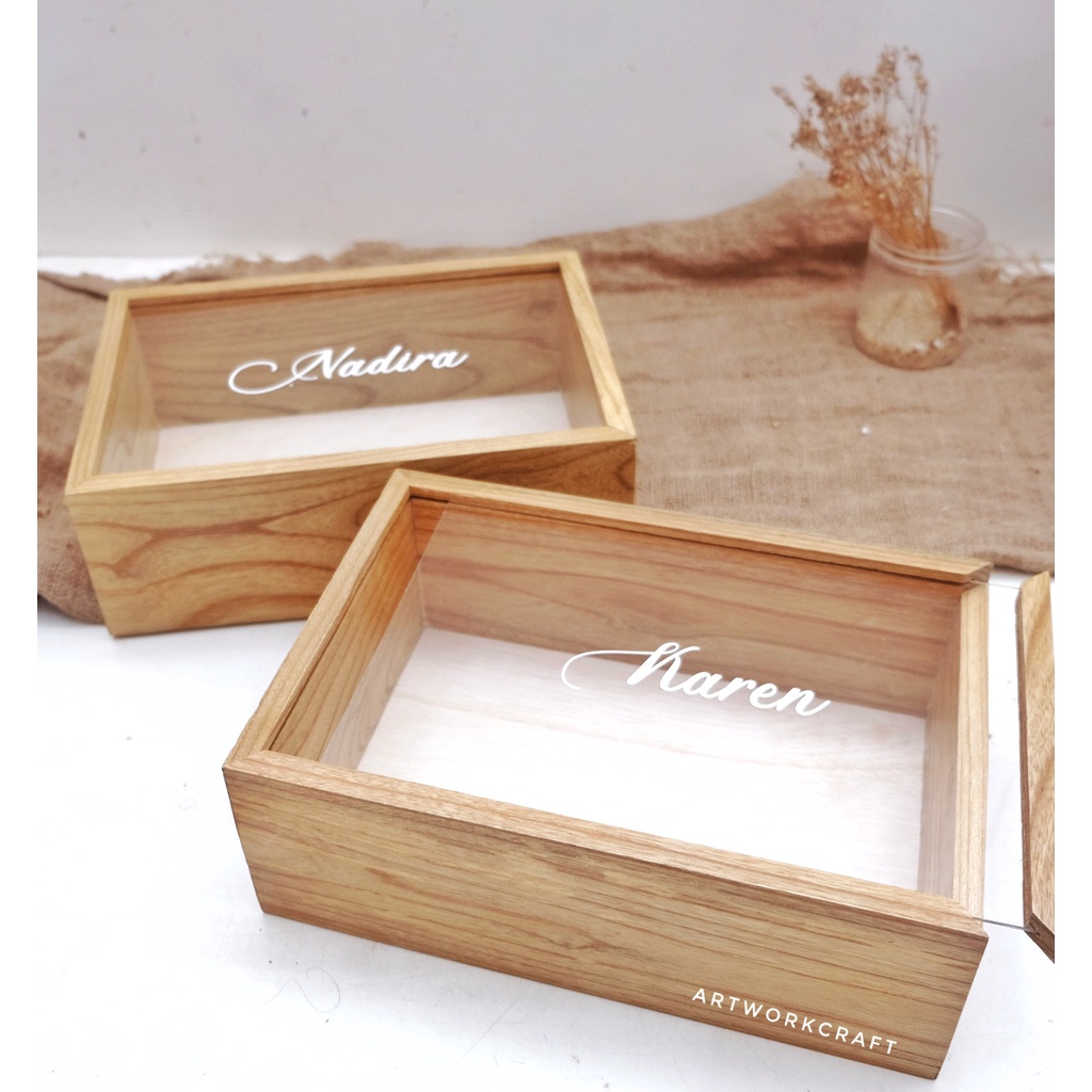 Wooden Box SLIDING ACRYLIC natural/ Box Bridesmaid Groomsman Wooden ...