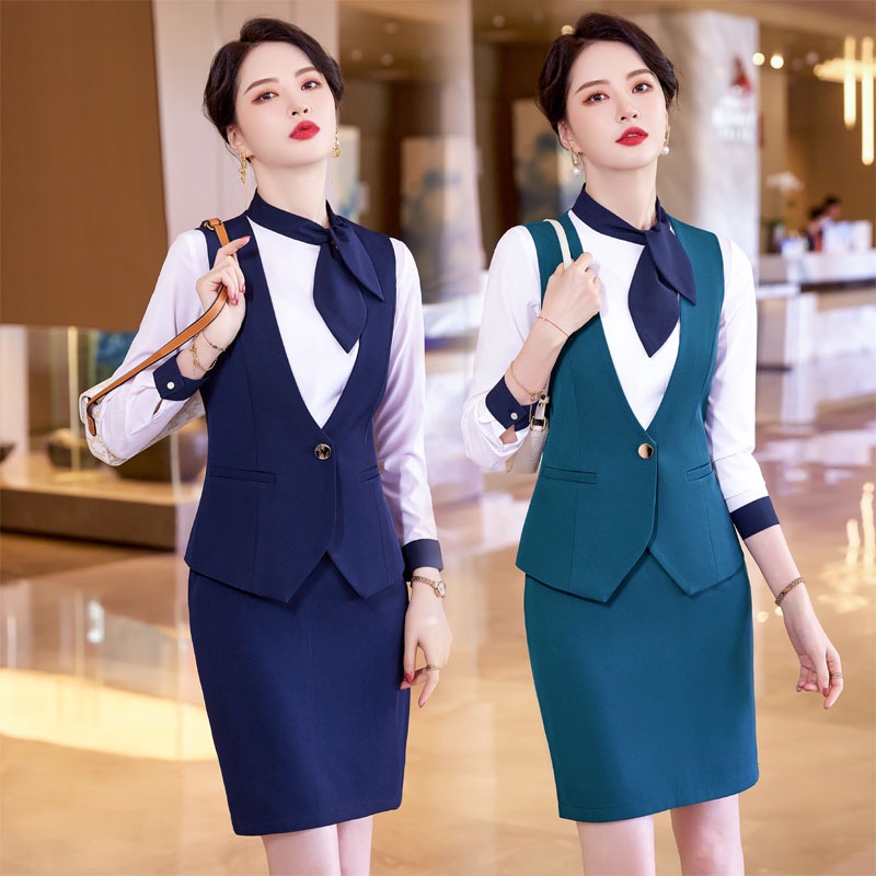 Vest Three-Piece Work Uniform Hotel Front Desk Cash Register Slim-Fit ...