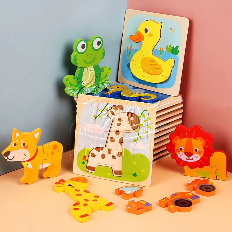 Animal 3D Jigsaw Wooden Puzzles Chunky Pieces & Board Outline for ...