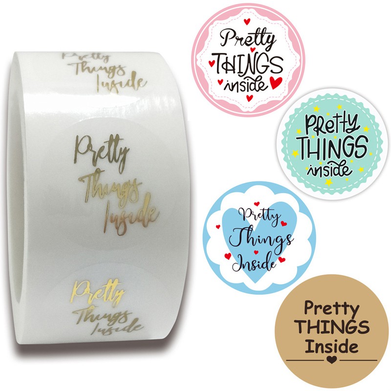 Pretty Things Inside Stickers 1'' Round Gold Foil Blue Green Pink Kraft ...