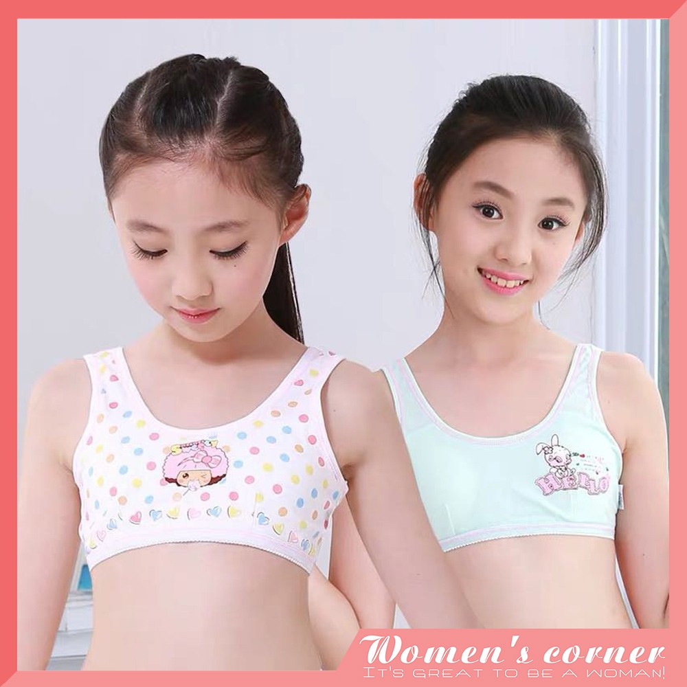 1pc Cotton Baby Girls Bras Solid Color Young Girls Underwear For Sport  Wireless