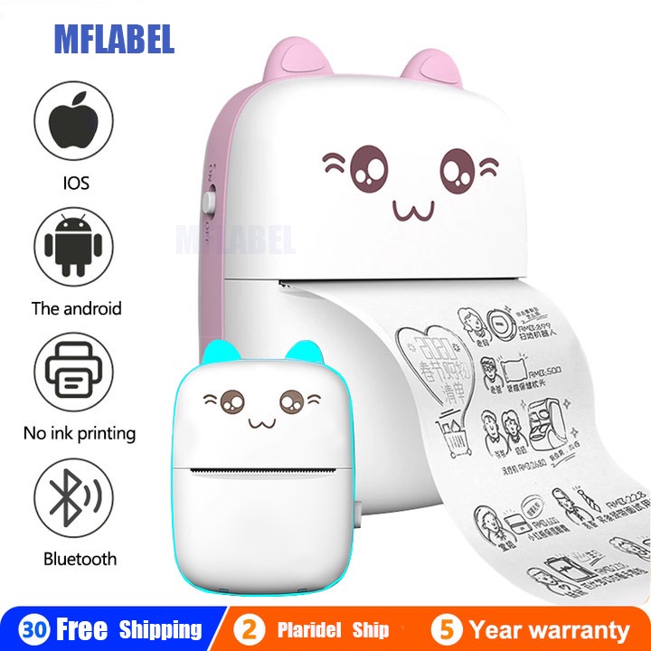 Portable Thermal Printer Mini Photo Receipt Sticker Label Printer ...