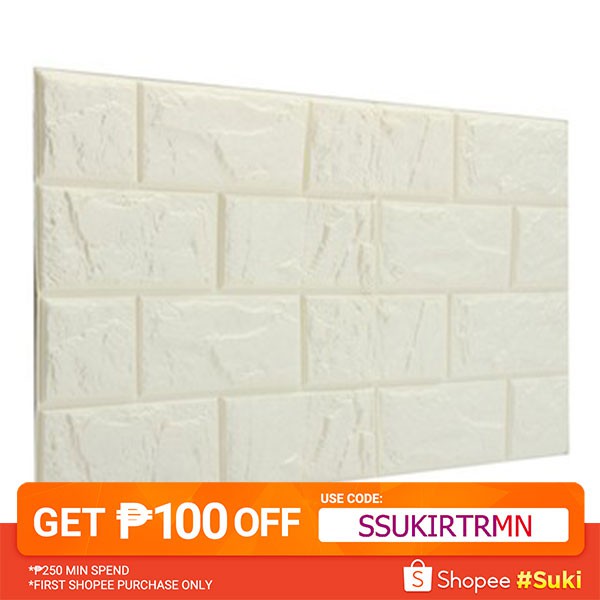 PE Foam 3D Wallpaper DIY Wall Stickers Decor Embossed Brick Shopee