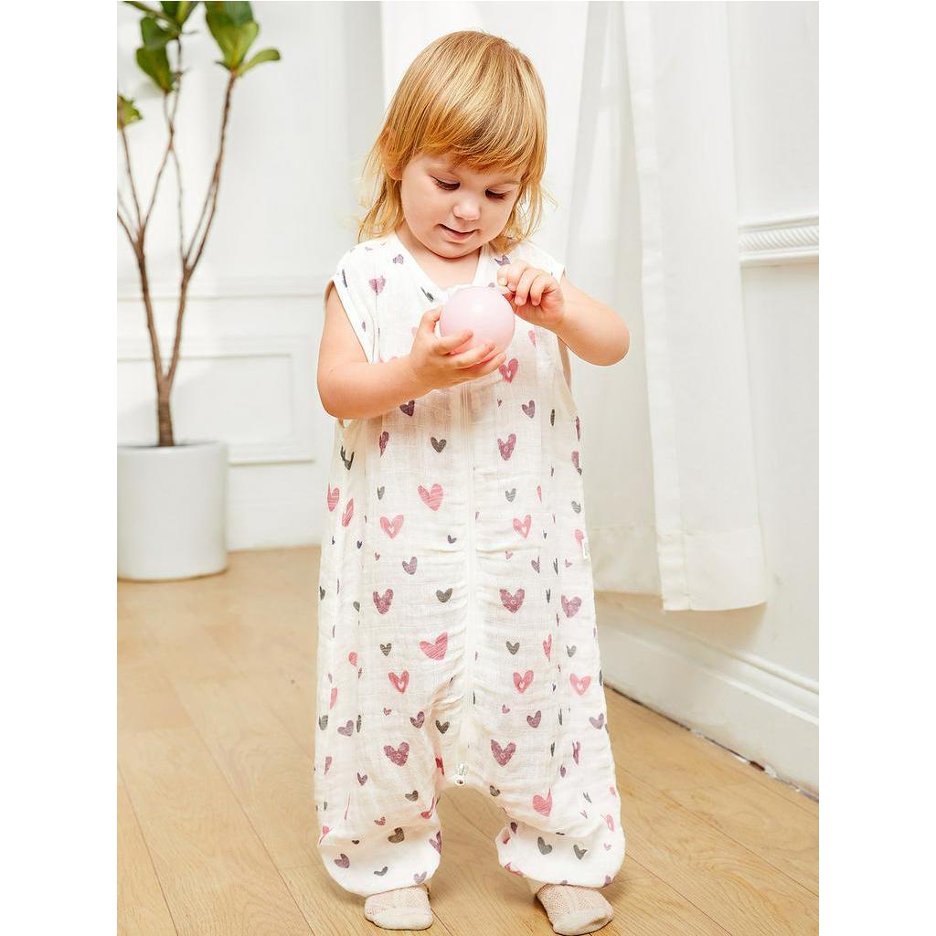 Heart Pattern Pure Cotton Gauze Breathable SplitLeg Sleeping Bag Kick