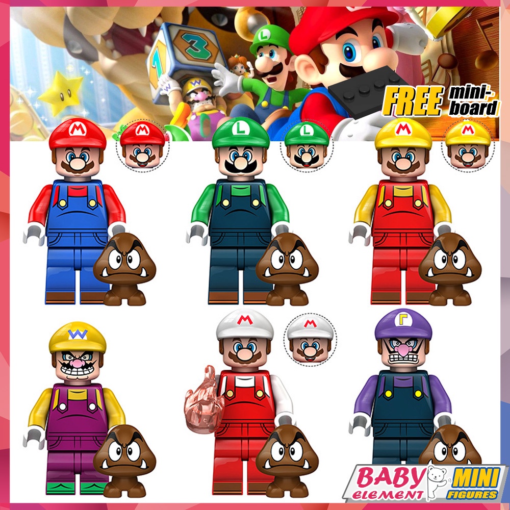 6 Types Mario Minifigures Luigi Super Mario Wario Fireball Mario ...
