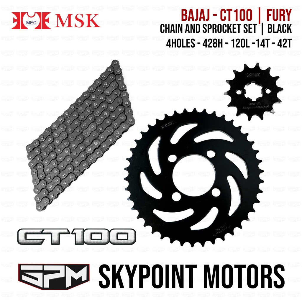 MSK Chain and Sprocket Set for Kawasaki Bajaj CT100 428Hx120L 14T-42T ...
