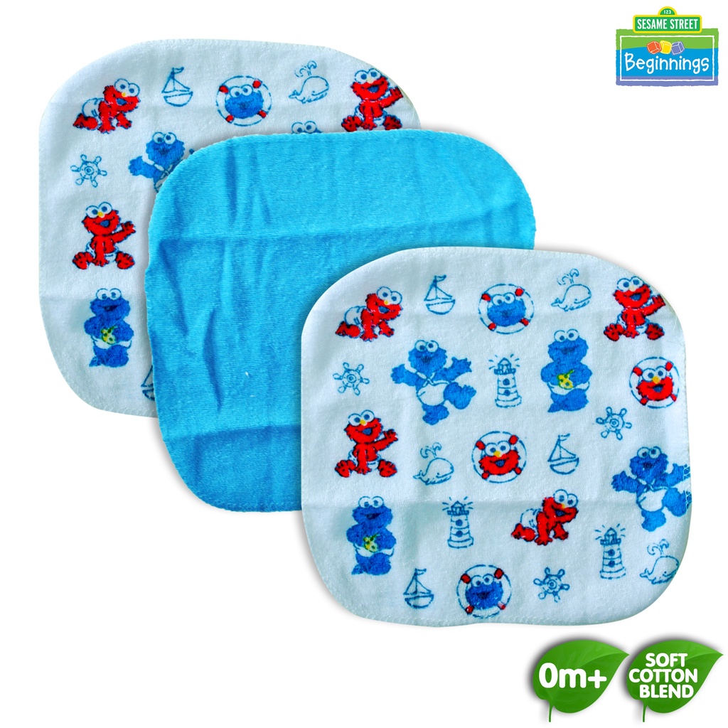 Sesame Beginnings 3pc. Terry Wash Cloth, Baby Wash cloth for 0months